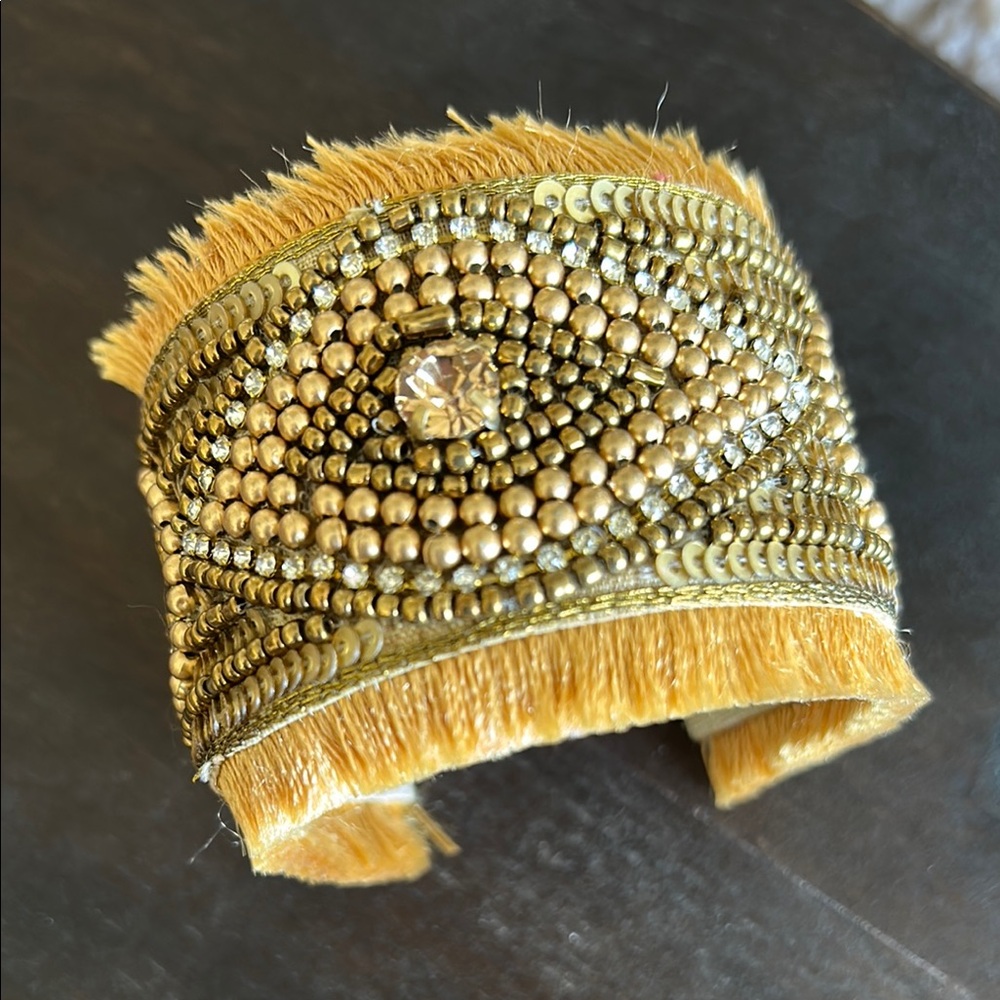 Gold Beaded Evil Eye Cuff Bracelet